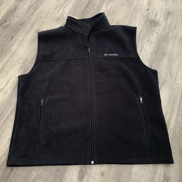 Columbia Fleece Vest Mens XXL Flattop Ridge Black Full-Zip XM1570 Pockets - Picture 1 of 6